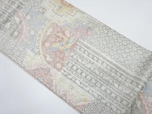 佐賀錦　変わり縞に花鳥模様織り出し　袋帯